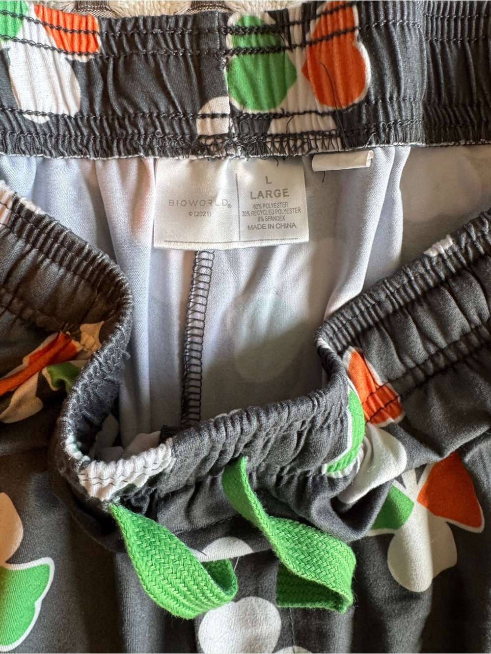 Bioworld Black PJ pants with Green Orange and White Shamrocks - Picture 2 of 3